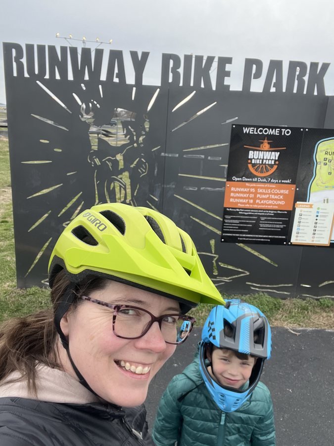 Dr. Baird and her son at Runway Bike Park in Northwest Arkansas